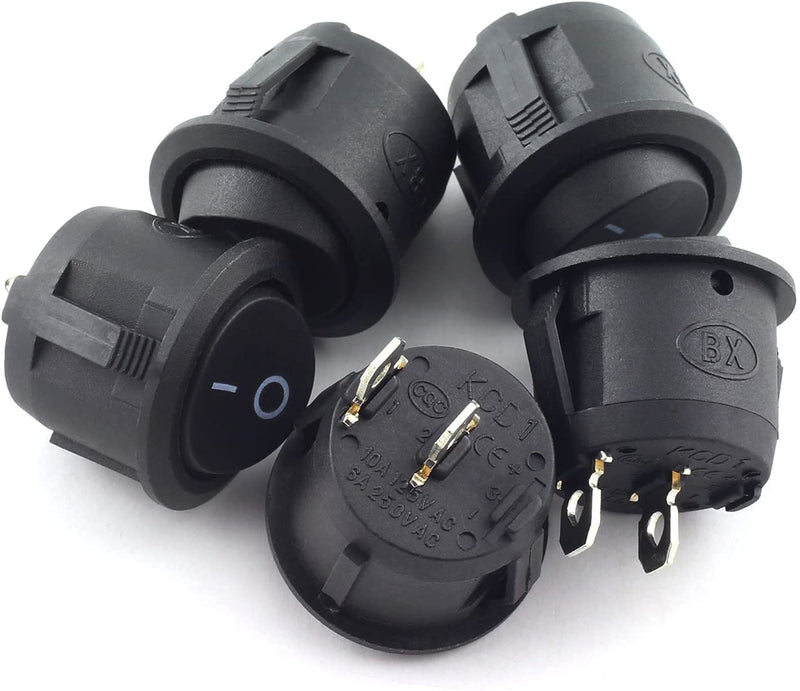 [Australia - AusPower] - Magic&shell 5-Pack Round Rocker Power Switch 6A 250V AC 2 Pin 2 Position ON/Off Power Switch SPST Black Button 