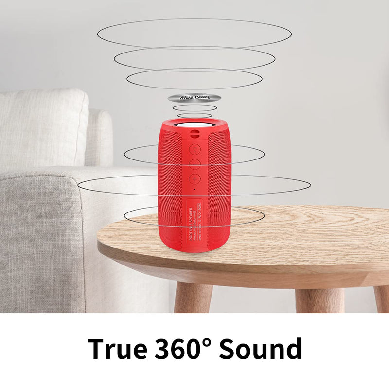 [Australia - AusPower] - Bluetooth Speaker,MusiBaby Bluetooth Speakers,Outdoor, Portable,Waterproof,Wireless Speakers,Dual Pairing, Bluetooth 5.0,Loud Stereo,Booming Bass,1500 Mins Playtime for Home,Party (Red, M68) Pure red 