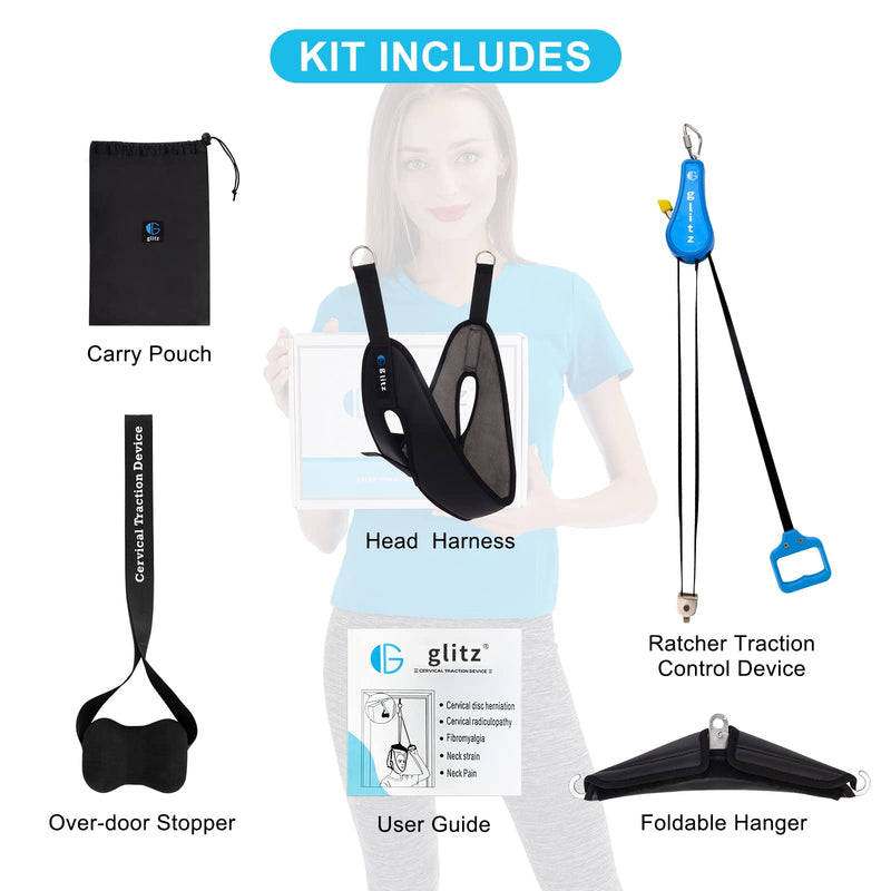 [Australia - AusPower] - Cervical Neck Traction Device for Home Use, Portable Neck Stretcher Hammock Over Door for Neck Pain Relief, Neck Sling for Spine Decompression 