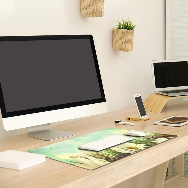 [Australia - AusPower] - QIYI Desk Pad Large Keyboard and Mouse Pad for Laptop Computer, PU Leather Desk Cover Protector, Desk Décor Accessories for Office Home Work Writing Gaming 31.5" x 15.7" - Daisies in Summer 31.5" x 15.7" 