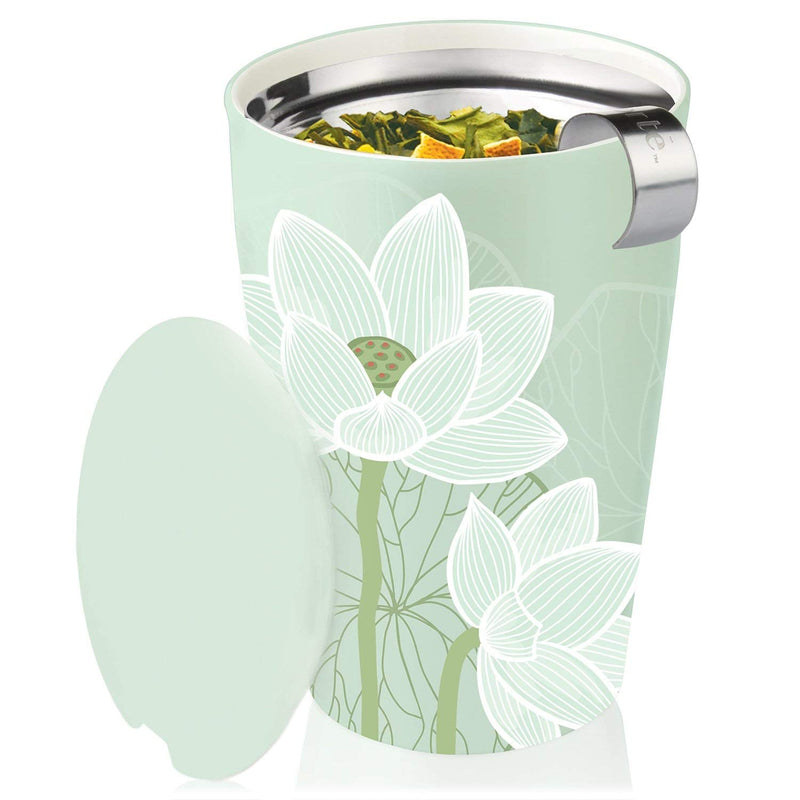 [Australia - AusPower] - Tea Forte Kati Cup Lotus, Ceramic Tea Infuser Cup with Infuser Basket and Lid for Steeping Loose Leaf Tea 