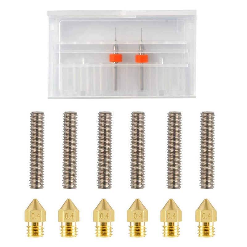 [Australia - AusPower] - YOTINO Update 0.4mm MK8 Brass Extruder Nozzle Print Heads and 30mm Length Extruder 1.75mm Nozzle Throat Tube for MK8 Makerbot Reprap 3D Printer (Value Bonus 2pcs Cleaning Drill Bits) 