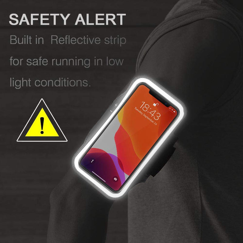 [Australia - AusPower] - iPhone 13, 12, 11, XR Armband with AirPods Holder, JEMACHE Water Resistant Gym Running Workouts Arm Band Case for iPhone XR, 11, 12, 12 Pro, 13, 13 Pro with Key Holder (Black) Dark Black 