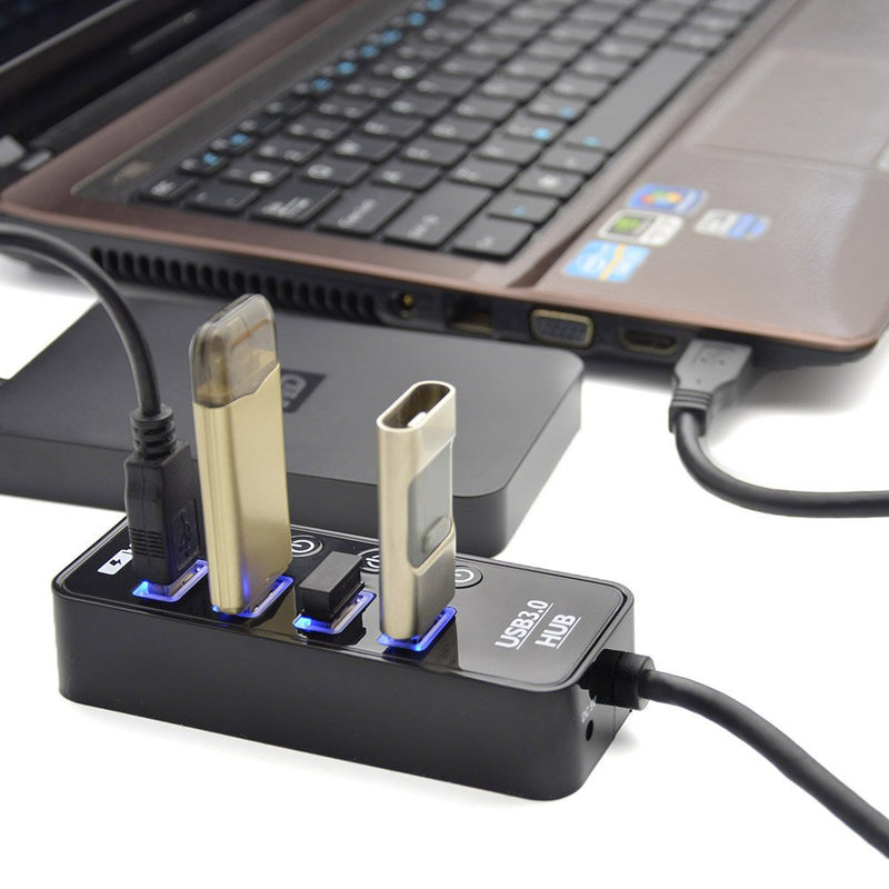 [Australia - AusPower] - USB Hub 3.0 Powered, LYFNLOVE USB Extender 4-Port Data USB Hub with Power Adapter and 1 Smart Charging Port, USB Splitter with On/Off Switches for MacBook, Mac Pro/Mini, iMac, Surface Pro Laptop/PC 