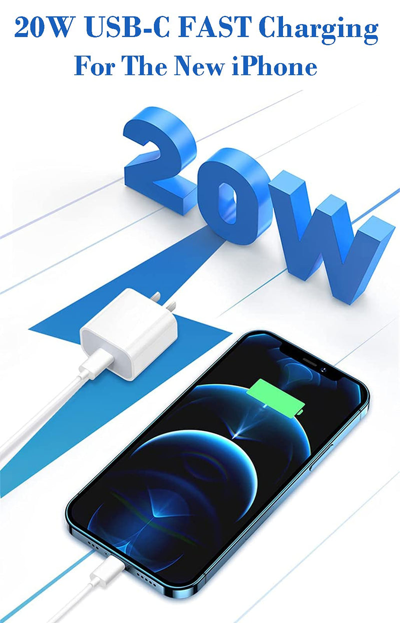 [Australia - AusPower] - [Apple MFi Certified] iPhone Fast Charger, Veetone 2 Pack 20W USB C Power Delivery Wall Charger Plug with 6FT Type C to Lightning Quick Charge Sync Cable for iPhone 13/12/11/XS/XR/X 8/SE/iPad/AirPods White 