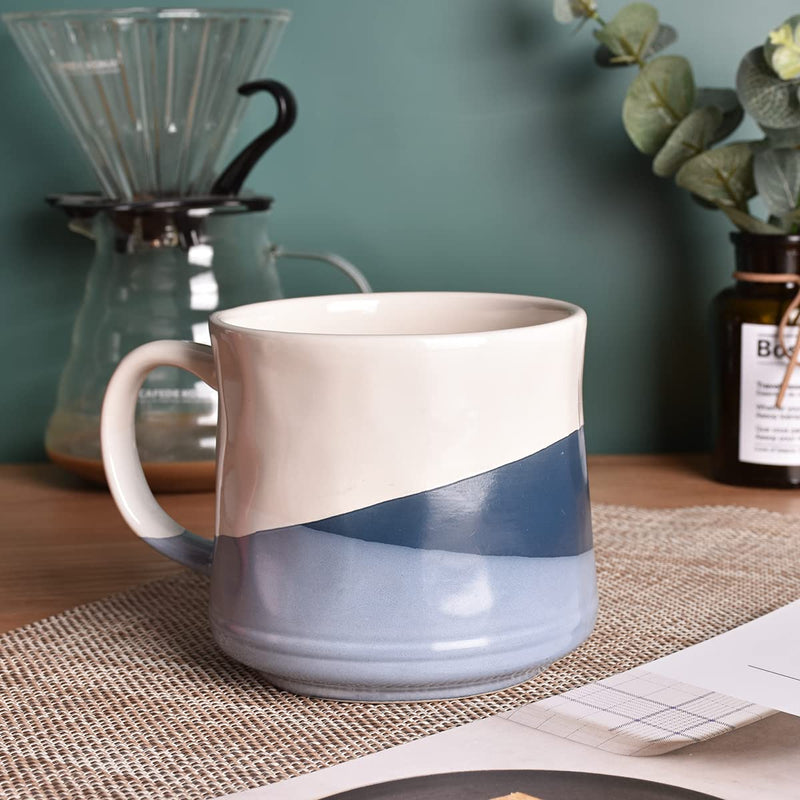 [Australia - AusPower] - Bosmarlin Large Stoneware Coffee Mug, Big Tea Cup for Office and Home, 21 Oz, Dishwasher and Microwave Safe, 1 PCS (Geometry-Blue) Geometry-Blue 