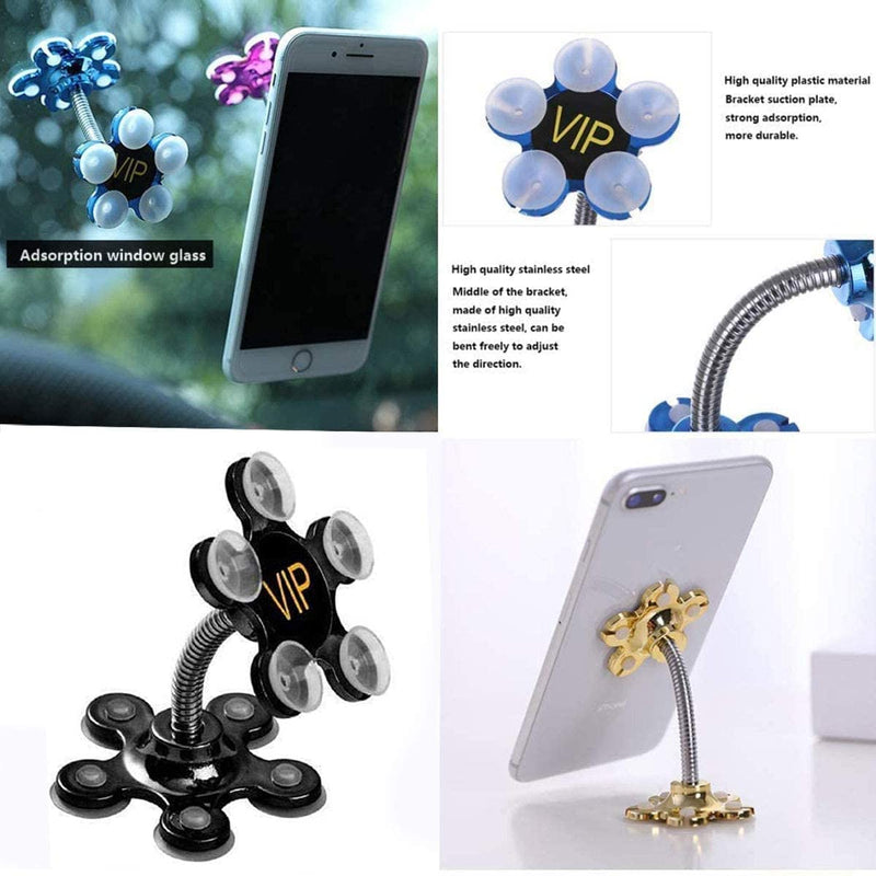 [Australia - AusPower] - Suction Cup Phone Holder,360 Degree Rotatable Metal Flower Magic Suction Cup Phone Holder Car Bracket,Rotatable Multi-Angle Double-Sided Phone Holder for Universal Mobile Phone (2Pcs Black) 