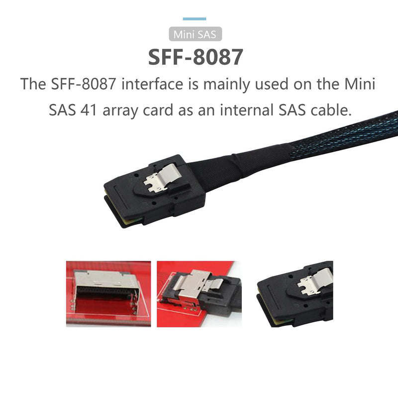 [Australia - AusPower] - CERRXIAN Mini SAS 4i 36P SFF-8087 to 4 SATA 7 Pin Server Hard Disk Data Internal Computer Cable (Black, 0.5m) Black 