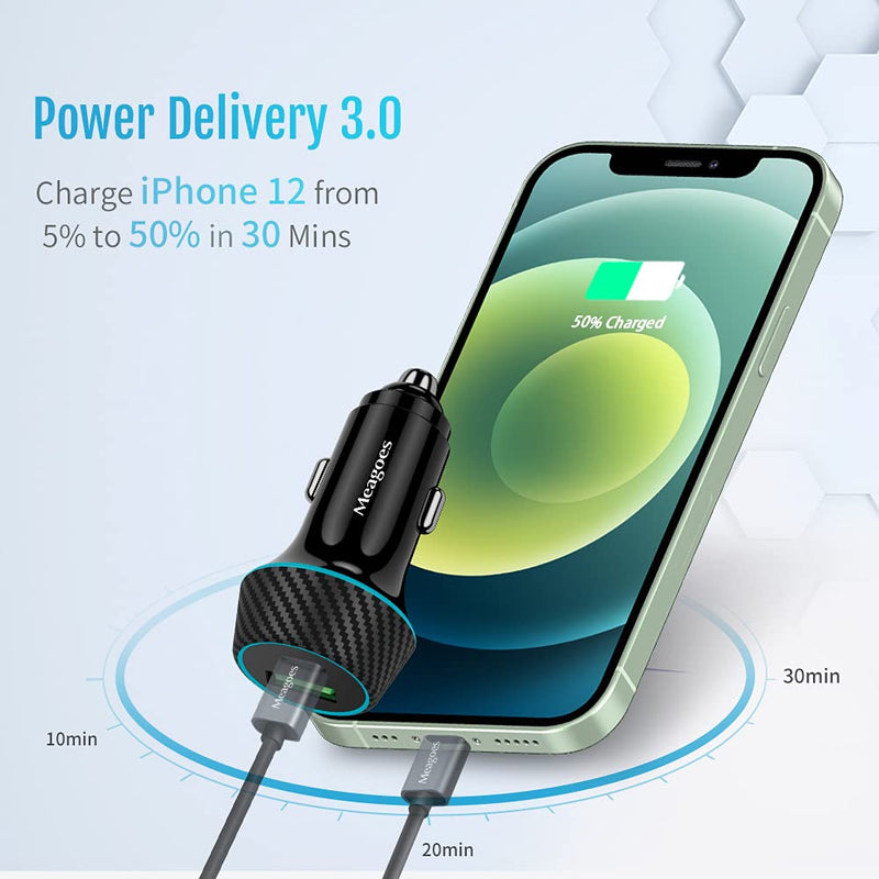 [Australia - AusPower] - Super Fast USB C Car Charger, Meagoes 2-Pack 12 Volt Cigarette Lighter Adapter Kit with 48W Dual Rapid Charging Port - PD&QC3.0, Compatible with Samsung Galaxy S22 S21, iPhone 13 12 11, Google Phone 