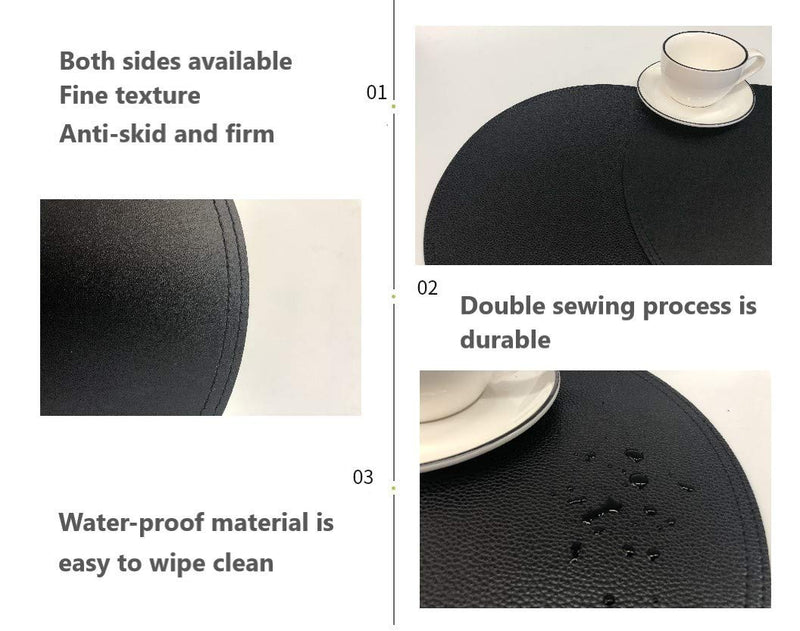 [Australia - AusPower] - Faux Leather Round Placemats and Coasters, Disko Table Mats and Drink Spills Coasters, Easy to Clean, Double Stitched for Kitchen Dining Table, Diameter 13''and 3.9'' Set of 4 Black 