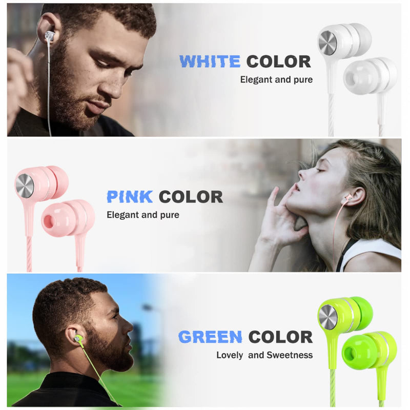 [Australia - AusPower] - Wired Earbuds with Microphone 5 Pack, in-Ear Headphones with Heavy Bass, High Sound Quality Earphones Compatible with iPod, iPad, MP3, Android Phones, Fits All 3.5mm Jack Black*2 + White + Pink + Green 