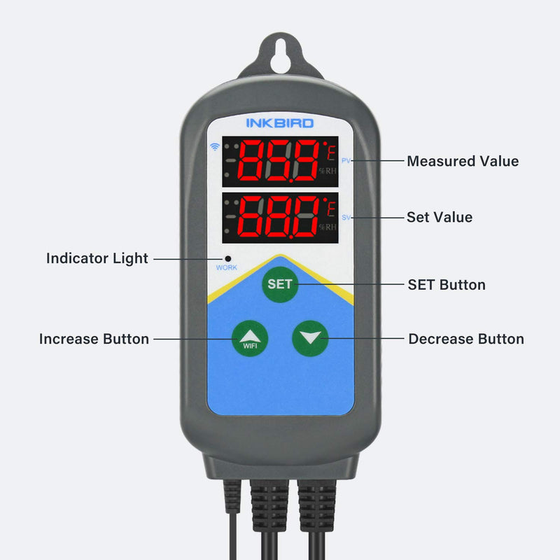[Australia - AusPower] - Inkbird Temperature Controller ITC-306T WiFi Heat Lamp Thermostat Reptile Temperature Controlled Outlet for Heat Mat Fermentation,1200W,10A. 