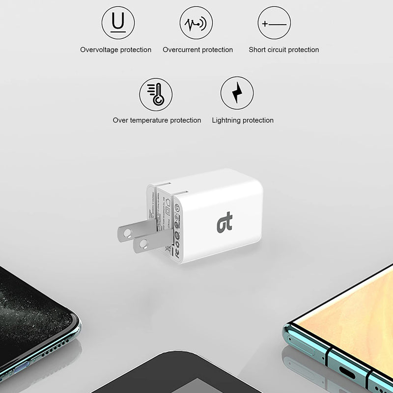 [Australia - AusPower] - 20W Foldable PD Charger Plug Type-C to Type-C Single Port Charging Portable Durable Wall Compact Power Adapter for iPhone 13/13 mini/13 Pro/13 Pro Max/11/12,iPad,Galaxy,Android Phones,White 