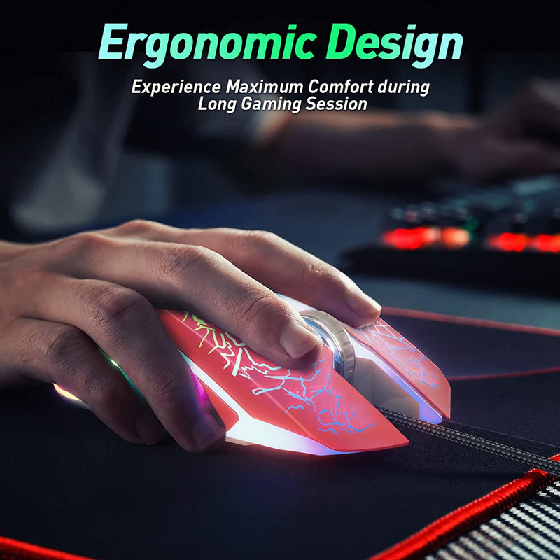 [Australia - AusPower] - VersionTECH. Wired Gaming Mouse, Ergonomic USB Optical Mouse Mice with Chroma RGB Backlit, 1200 to 3600 DPI for Laptop PC Computer Games & Work – Red 