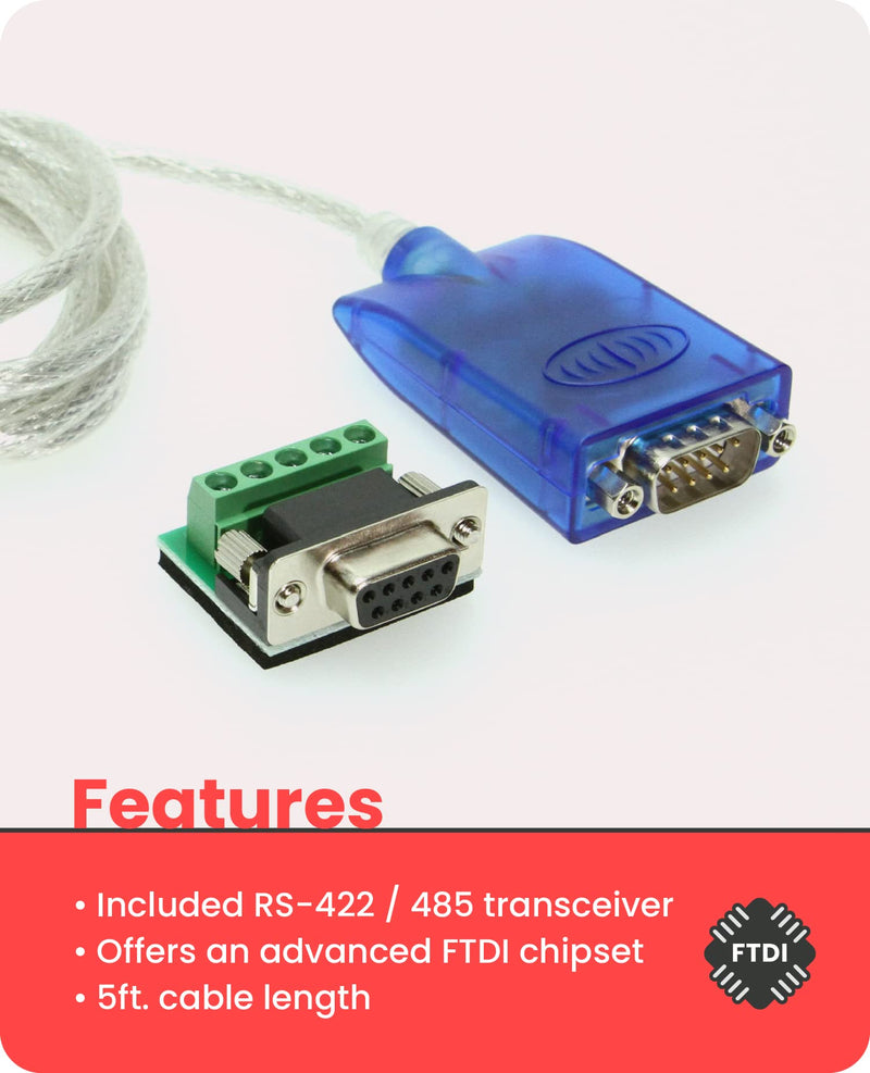 [Australia - AusPower] - Gearmo Pro 5ft. USB to RS-485/422 Serial Adapter FTDI Chip - Windows 11 Supported 