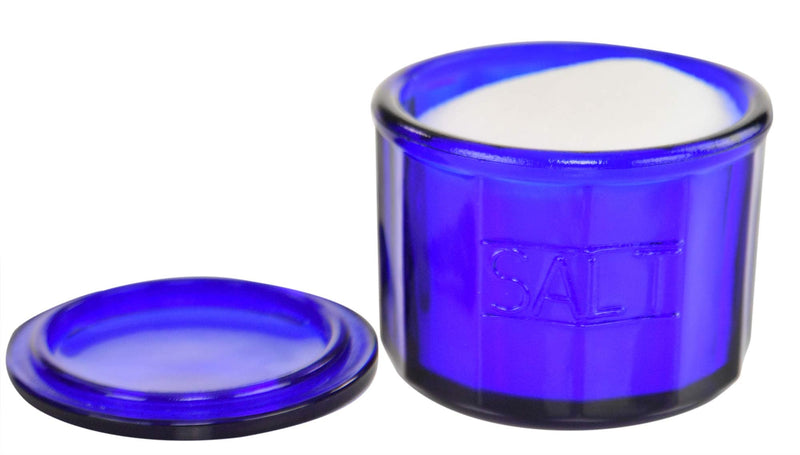 [Australia - AusPower] - HOME-X Depression Style Blue Glass Salt Cellar with Lid, Retro Kitchen Decor, Wedding Gift - 3 1/2" H x 4" D 