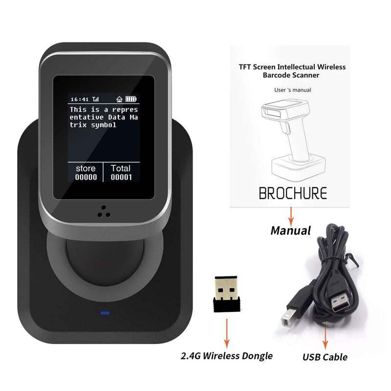 [Australia - AusPower] - Symcode 2D QR Bluetooth Barcode Scanner with Screen Display with Charging Base,3 in 1 Compatible with Bluetooth & 2.4GHz Wireless & Wired Connection with 1.8 inch TFT Color LCD Screen 