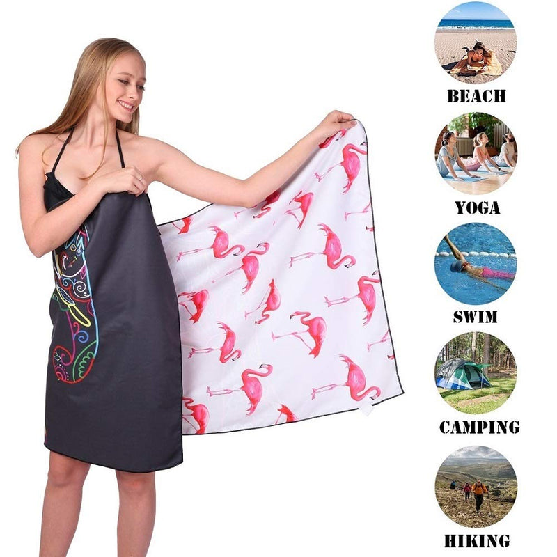 [Australia - AusPower] - Microfiber Sand Free Beach Towel-Quick Fast Dry Super Absorbent Oversized Lightweight Big Large Towels Blanket for Travel Pool Swimming Bath Camping Adult Women Men Body Black Elephant Flamingo 