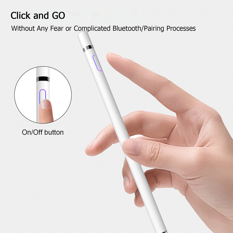 [Australia - AusPower] - Stylus Pen for Touch Screens, Digital Pencil Active Pens Fine Point Stylist Compatible with iPhone iPad Pro and Other Tablets (White) 