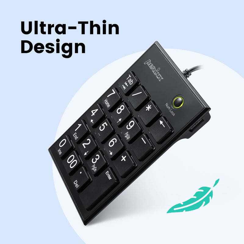 [Australia - AusPower] - Perixx PERIPAD-202C Wired USB-C Slim Numeric Keypad - Scissor Keys with 2 USB-A Hubs and Tab Key - Compatible for Tablet, Laptop, & Desktop - Black USB type C with 2 Hubs 