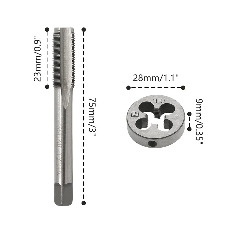 [Australia - AusPower] - Biaungdo M10 x 1mm Tap and M10 x 1mm Die Metric Right Hand Thread, HSS Right Hand Thread Tap and Die Set 