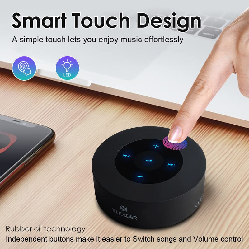 [Australia - AusPower] - [ Smart Touch] Wireless Speaker XLeader SoundAngel A8 (3rd Gen) 5W Bass Small Speaker with Portable Waterproof Case 15h Playtime Support Mic TF Card Aux for Tablet Laptop Office Beach Camping Travel Black 