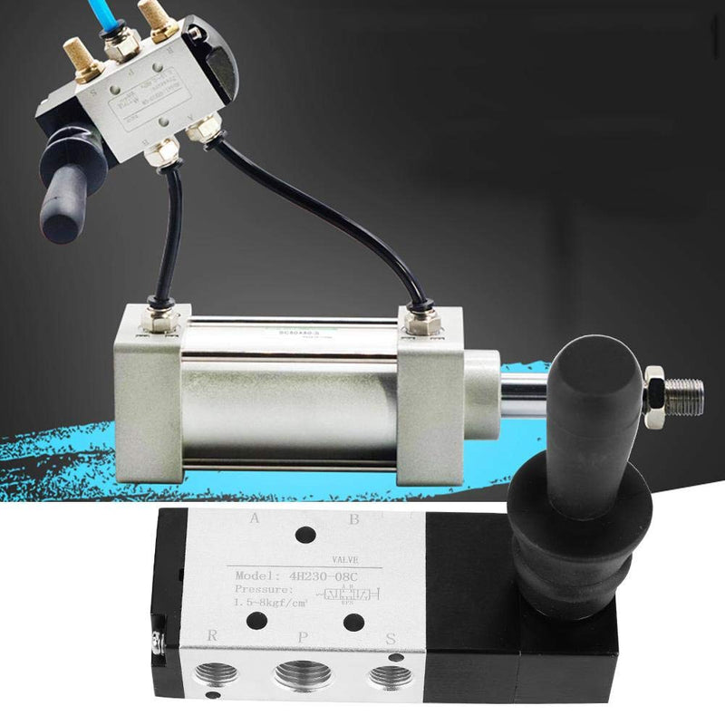 [Australia - AusPower] - Pneumatic Manual Control Valve 5 Port 3 Position Hand Lever Valve 0~0.8Mpa Pneumatic Air Hand Lever Operated Valve Solenoid Valve, (inlet PT1/4) (exhaust G1/8)(4H230-08) 