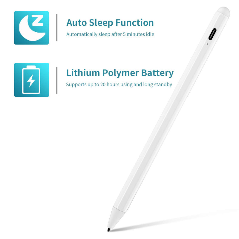 [Australia - AusPower] - iPad Stylus Pen 2018-2020 with Palm Rejection, Active Digital Pencil with 1.0mm Plastic Tip for iPad Stylus Pen 2018-2020 Good for Precise Drawing and Writing, White 