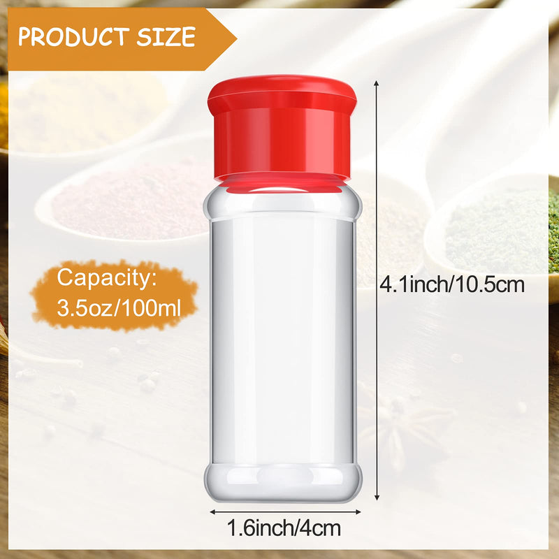 [Australia - AusPower] - 6 Pieces 3.5 oz Plastic Salt and Pepper Shakers Red Lids Seasoning Bottle Containers Spice Containers Seasoning Containers with Shaker Lids for Storing Salt Sugar Spice Herbs and Powders (Red) 