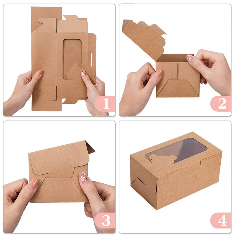 [Australia - AusPower] - GUGUAGU 24pcs 6.1"x3.5"x3"Brown Bakery Boxes with PVC Window for Pie and Cookies Boxes Small Natural Craft Paper Box 