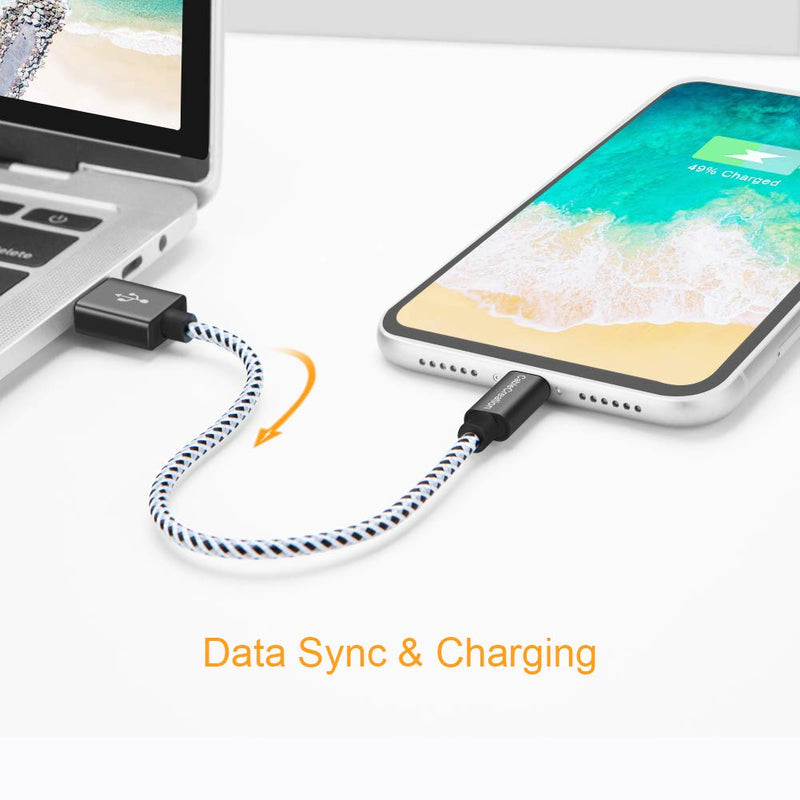[Australia - AusPower] - CableCreation 0.5 Feet Short Lightning to USB Data Sync Cable [MFi Certified] Compatible with iPhone X, 8, 8 Plus, 7, 7 Plus, 6S, 6S Plus, iPad, 15CM, Black and White Black + White 