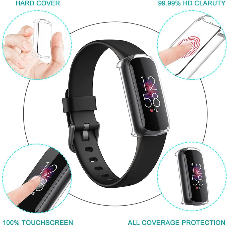[Australia - AusPower] - 2 Pack Screen Protector Case Compatible with Fitbit Luxe, Full Coverage Protective Plated TPU Screen Protector Bumper Accessory Cover Case for Fitbit Luxe Smartwatch Silver+Clear 