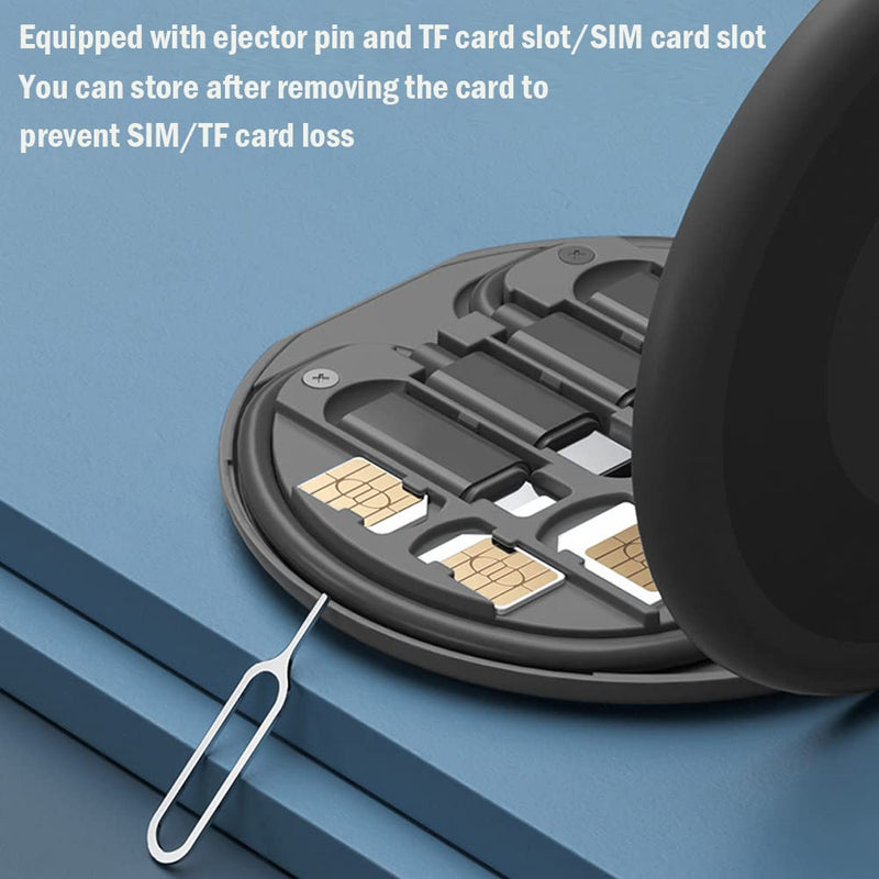 [Australia - AusPower] - USB Adapter Cable Conversion Storage Box, Multi-Type Charging Line Convertor Lightning Type C Micro Data Transfer Tool Contains Sim Card Slot Tray Eject Pin, Use as Phone Holder (Black) Black 