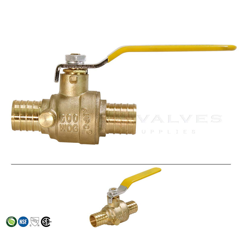 [Australia - AusPower] - MIDLINE VALVE 607Q034-4 Full Port x PEX Barb Ball Valve Water Shut Off with Drain, 1/2", Brass (Pack of 2} 