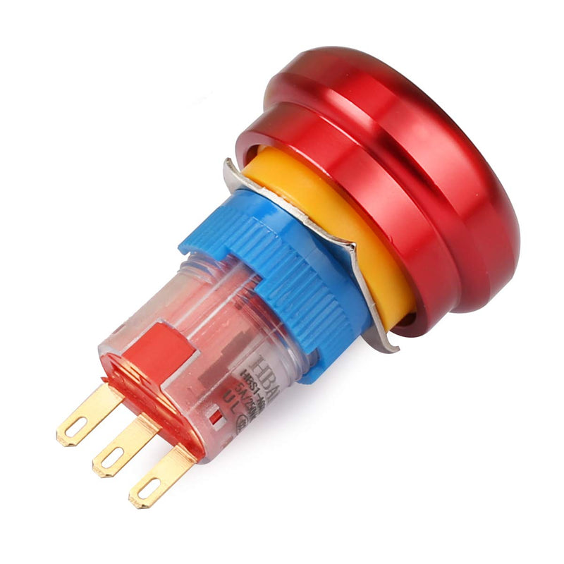 [Australia - AusPower] - Clyxgs Metal Emergency Stop Button Switch 16mm 5A/5-250VAC 3Pin Power Off Round Self-Locking Waterproof Mushroom Head Switch One Open and One Closed Red 1PCS 