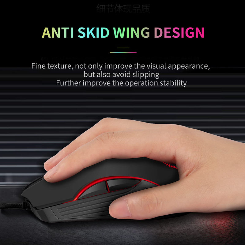 [Australia - AusPower] - Gaming Mouse,7 Colors Backlit Optical Game Mice Ergonomic USB Wired with 2400 DPI and 6 Buttons 4 Shooting for Computer/Win/Mac/Linux/Andriod/iOS. (Black) Black 