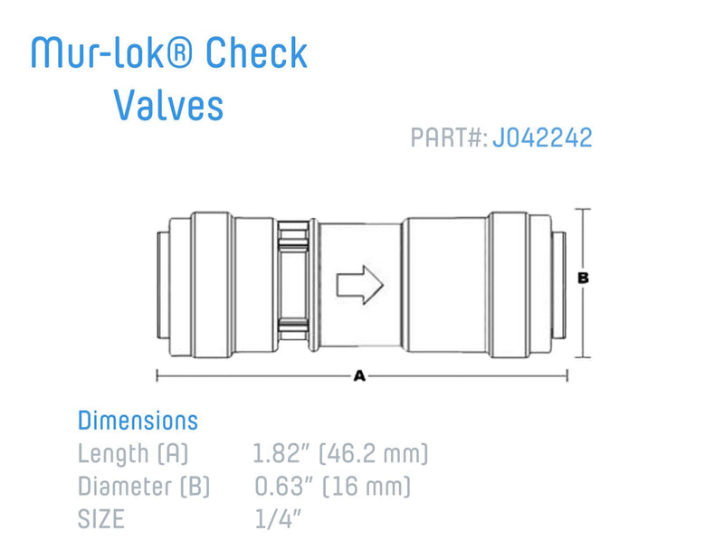 [Australia - AusPower] - G.A. Murdock Mur-lok 1/4" Quick Connect One Way Check Valve NSF/ANSI 58 Component and NSF/ANSI 372 Lead Free Certified by WQA 