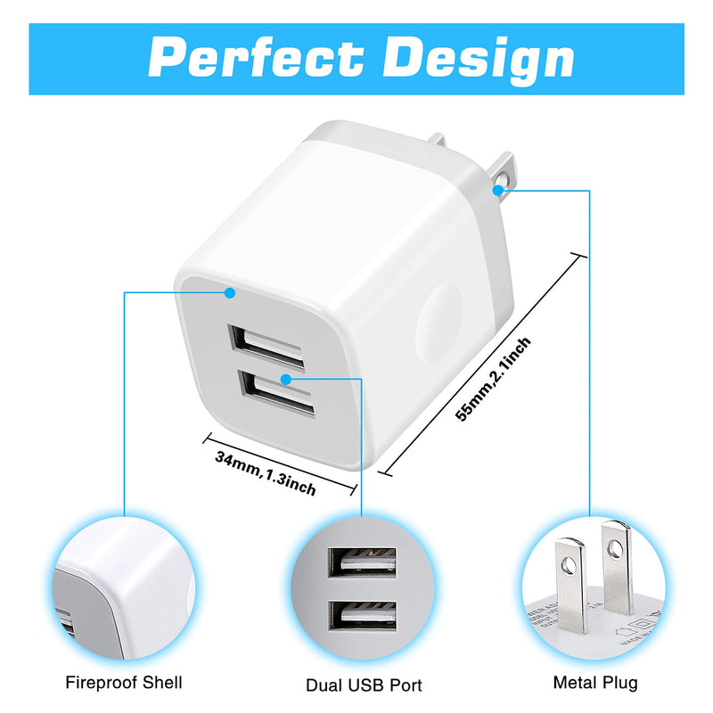 [Australia - AusPower] - X-EDITION USB Wall Charger,4-Pack 2.1A Dual Port USB Cube Power Adapter Wall Charger Plug Charging Block Cube for Phone 8/7/6 Plus/X, Pad, Samsung Galaxy S5 S6 S7 Edge,LG, Android (White) White 
