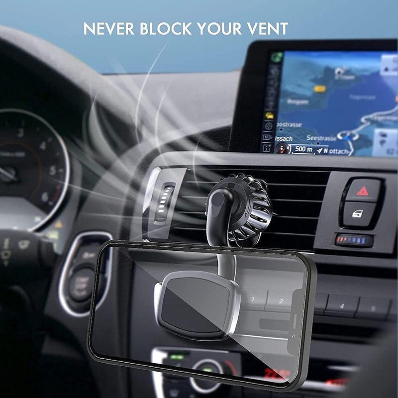 [Australia - AusPower] - Magnetic Cell Phone Car Mount, 360° Rotate Arm Smartphone Cradle, Upgraded Hook Shape Firm Lock Design - Never Block The Vent, 6 Strong Magnets, Compatible with 4 - 6.7" Smartphone and Tablets 