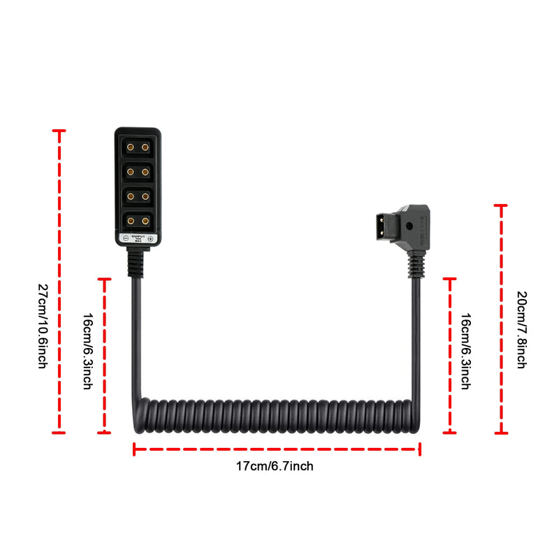 [Australia - AusPower] - Alvin's Cables D-tap Male to 4 Port D-Tap Female Coiled Splitter Cable for Anton Bauer V-Mount Battery coiled cable 1 to 4 