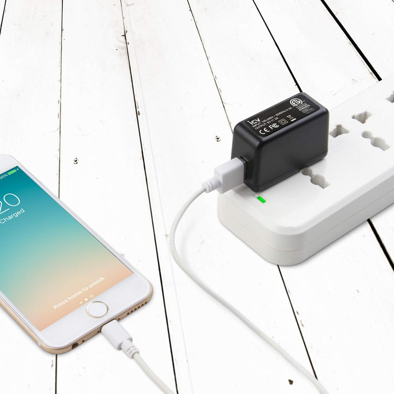 [Australia - AusPower] - icv USB Wall Charger – 5V 2A AC Power Adapter with US Plug for Phone, Tablet and Other Related USB Powered Devices Small and Lightweight – Designed for Safety 