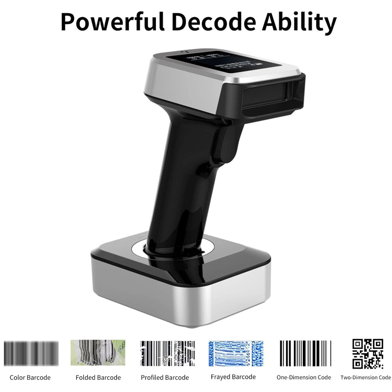 [Australia - AusPower] - 2D QR Wireless Barcode Scanner Bluetooth & 2.4GHz Wireless & Wired with 1.8 inch Screen Display and Charging Base Handheld Bar Code Reader Scanner for Warehouse Inventory 