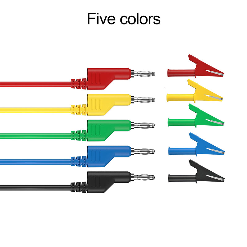 [Australia - AusPower] - TALLSOCNE 5pcs 4mm  Stackable  Banana to Banana Plug Test Cable Lead Set,10pcs 4mm Socket Banana Jack Copper  Alligator Clips, for Multimeter Leads, Electrical Test Leads 1000V/ Max 19A 
