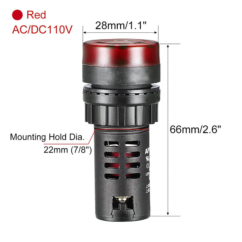[Australia - AusPower] - uxcell 5Pcs Red Indicator Light with Buzzer AC/DC 110V, 22mm Panel Mount Flashing Alarm, for Electrical Control Panel, HVAC, DIY Projects 
