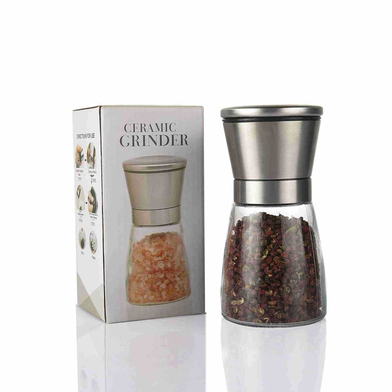 [Australia - AusPower] - Stainless Steel Salt And Pepper Grinders Refillable Set - Short Glass Shakers With Adjustable Coarseness For Sea Salt, Black Peppercorn, Or Spices yamaxuncaihekuan 