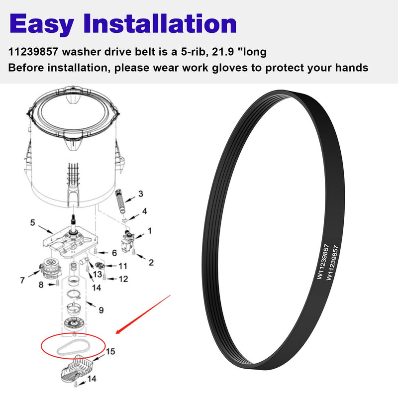 [Australia - AusPower] - W11239857 Washer Motor Drive Belt Replacement Whirlpool Amana Top Load Clothes Washing Machine AP6333320, 4845287, PS12578772, W10808317-21.9" Long,5 Rib 