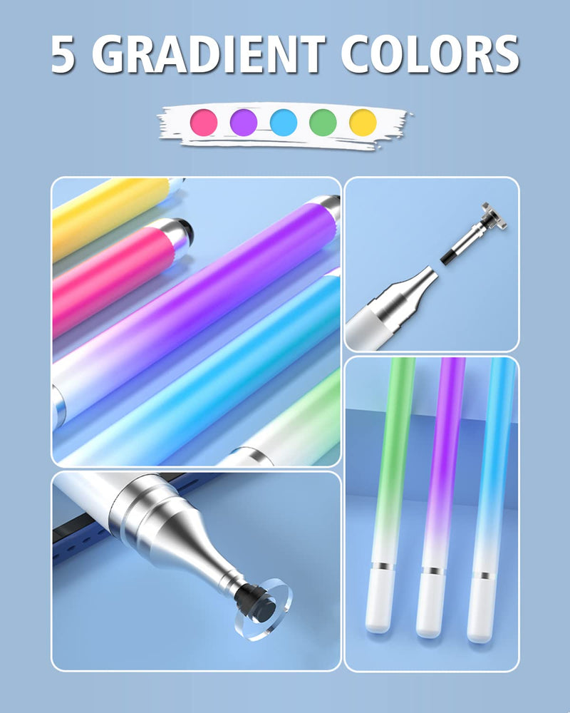 [Australia - AusPower] - AmberVec Stylus Pens for Touch Screens, Universal 2 in 1 Stylus Pen for iPad Compatible with iPhone, iPad, Android, Microsoft Tablets, Phones, Surface,[5 Pack]-Blue,Green,Pink,Purple,Yellow 