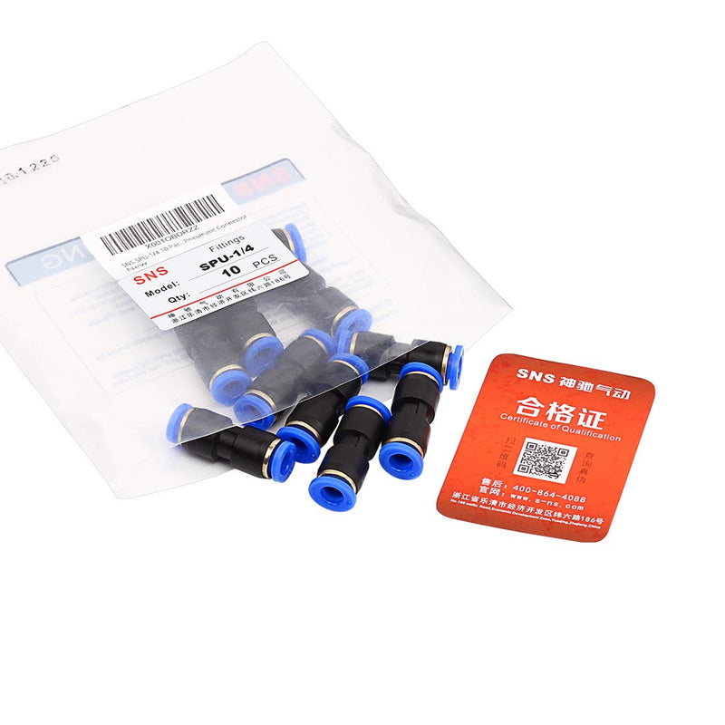 [Australia - AusPower] - SNS SPU-1/4 1/4" Tube OD Plastic Straight Union Pipe Tube Fitting Straight Pneumatic Connector(10 PCS) 