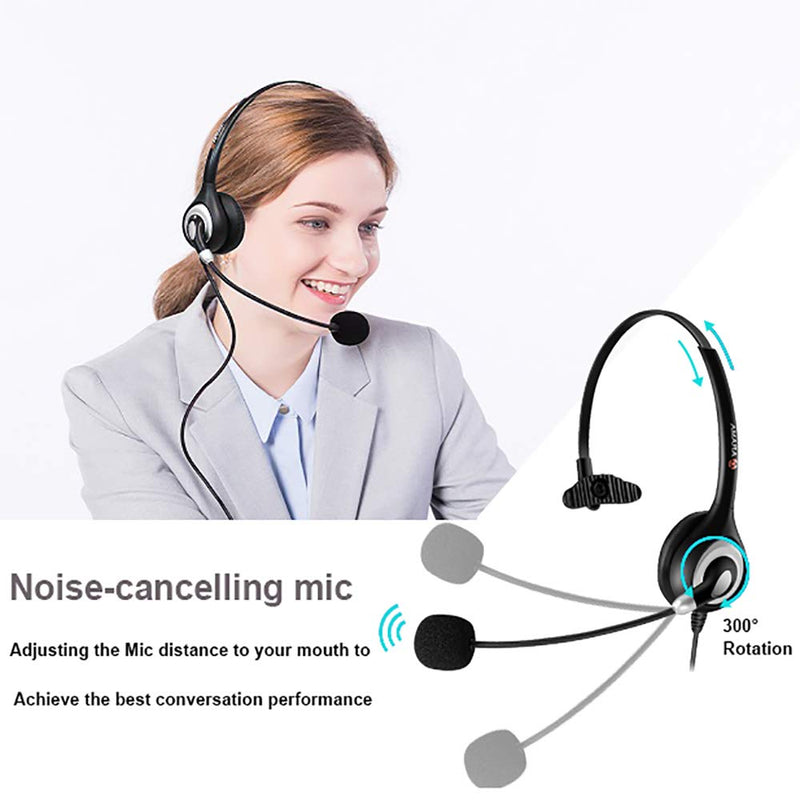 [Australia - AusPower] - Phone Headset 2.5mm with Noise Canceling Mic & Mute Switch Telephone Headset for Panasonic AT&T Vtech Uniden Cisco Grandstream Cordless Phones 