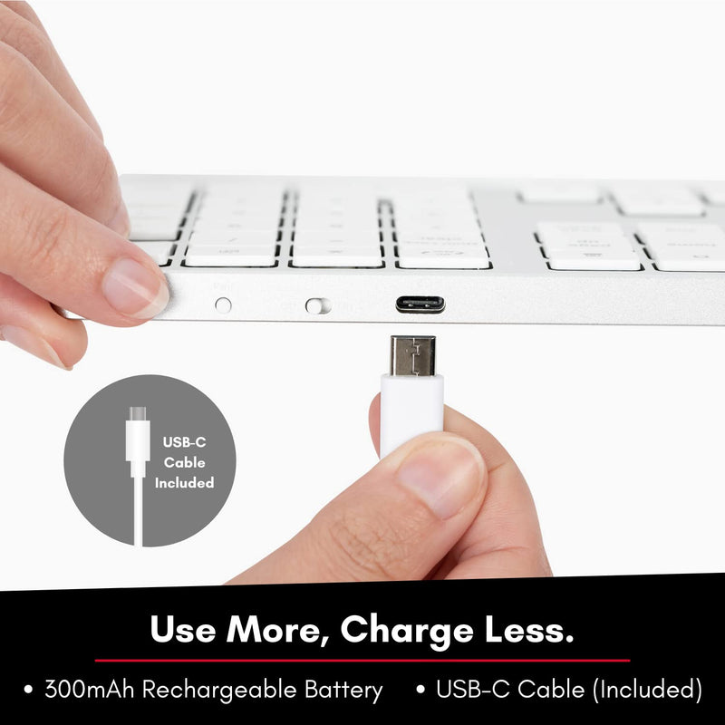 [Australia - AusPower] - Macally Bluetooth Number Pad for Laptop - Rechargeable Wireless Numeric Keypad - Slim 35 Key Wireless Number Pad for Data Entry, 10 Key Numpad Compatible with MacBook, iPad, Laptop, Windows, Android Silver 